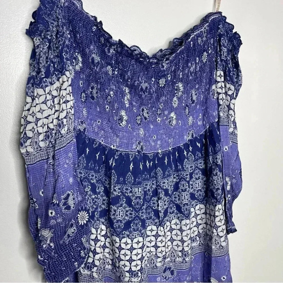 RAGA Anthropologie Willa Off Shoulder Smocked Blue Dress Size Small NWT - Picture 6 of 8